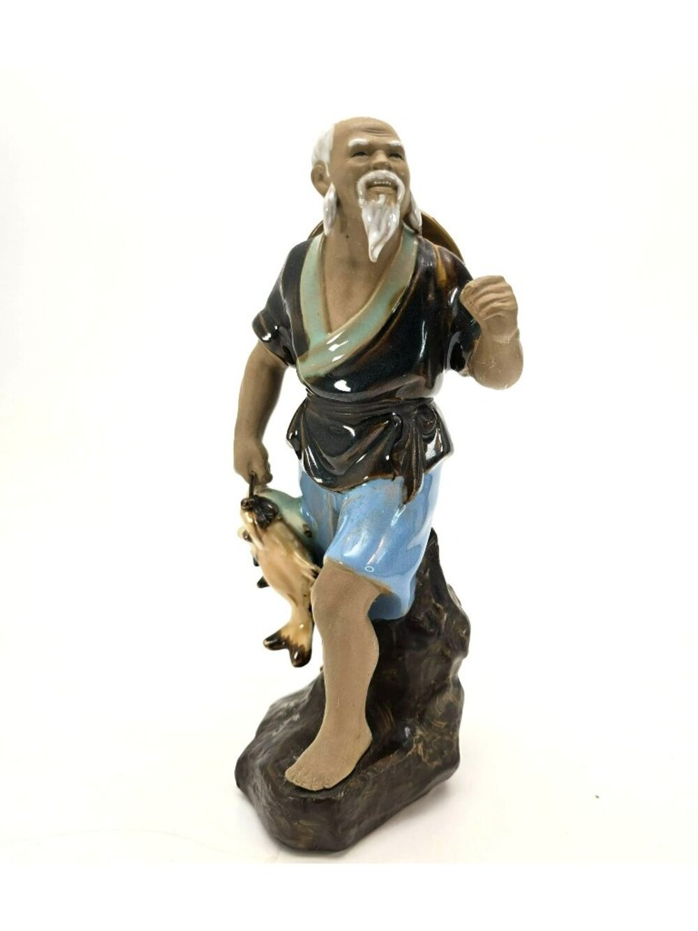 Ceramic Mudman Chinese Fisherman Figurine Oriental Decor Vintage Art JE135
